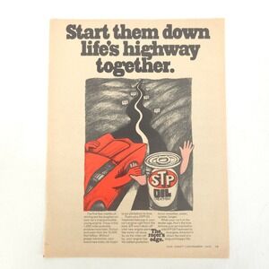 Vintage STP Oil Treatment Print Ad Racing Motor Oil Mancave Garage Wall Decor